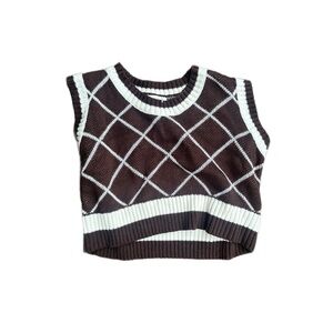 Brown and White Argyle Knit Vest